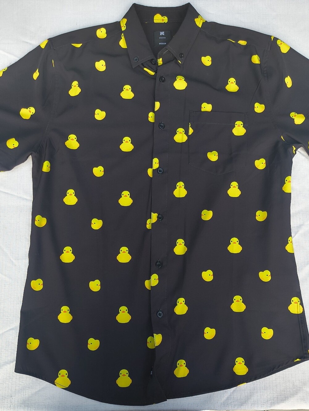 Visive Men's Black Yellow Rubber Ducky Button Down Shirt Size Medium